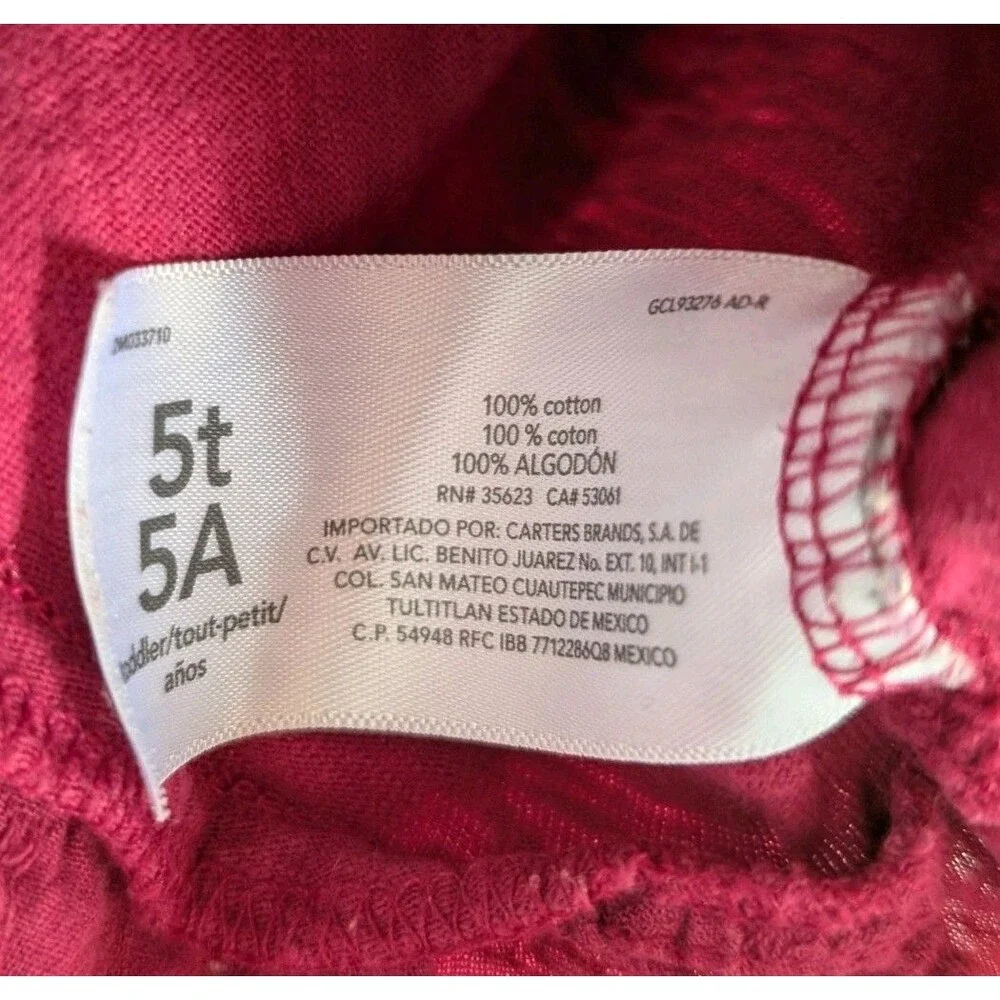 Carter's Size 5T Dark Pink Cotton Long Sleeve Ruffle Hem Pocket Shirt